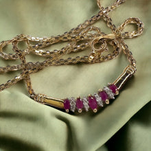 Load image into Gallery viewer, 10k Yellow Gold Ruby & Diamond Necklace 18" 33mm Chevron Pendant Christmas Gift