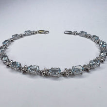 Load image into Gallery viewer, 10k White Gold 5 CT T.W. Aquamarine Tennis Bracelet 7.15" Flower Bracelet 5.7g