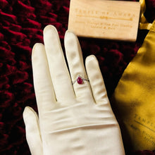 Load image into Gallery viewer, 10k White Gold Pear Cut Ruby Ring V Shaped Diamond Ring Size 5 Chevron Ring 1.4g