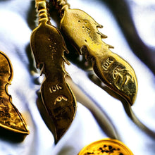 Load image into Gallery viewer, 10k Gold Vintage Feather Earrings 40mm Dangle Handmade Native American Southwest