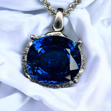 Load image into Gallery viewer, 10k White Gold 6 cttw Genuine Blue Sapphire Halo Diamond Necklace 17" 5.4g
