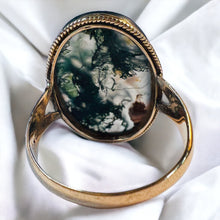 Load image into Gallery viewer, REAL 10k Yellow Gold ANTIQUE Moss Agate Ring Sz 8.25 LARGE Oval Navette Vintage