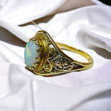 Load image into Gallery viewer, Antique 10k Gold Opal Ring Size 5.5 Victorian Era Solitaire Filigree Ring 1.4g
