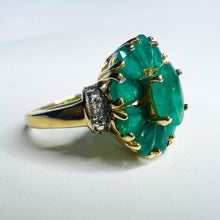 Load image into Gallery viewer, 10k Yellow Gold 2.4CT Natural Emerald Ring Size 5 Antique Emerald Ring Diamonds