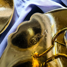 Load image into Gallery viewer, 14k Yellow Gold LARGE Blue Topaz Earrings Vintage 32mm Studs Omega Backs 14.6g