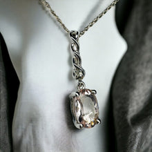 Load image into Gallery viewer, 14k White Gold Natural Pink Morganite Diamond Necklace 18" Oval Cut Twist 1.4g