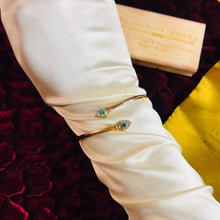 Load image into Gallery viewer, 10k Yellow Gold Natural Emerald & Diamond Bracelet 7" Bypass Flex Bangle 3.6g