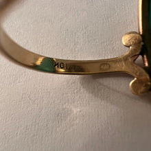 Load image into Gallery viewer, REAL 10k Yellow Gold ANTIQUE Green Agate Ring Sz 6 Victorian Era Long Navette Chrysoprase