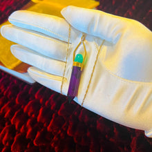 Load image into Gallery viewer, 14k Yellow Gold Chrysophrase Sugilite Pendulum Necklace 22" Healing 7.9g