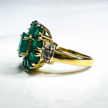 Load image into Gallery viewer, 10k Yellow Gold 2.4CT Natural Emerald Ring Size 5 Antique Emerald Ring Diamonds
