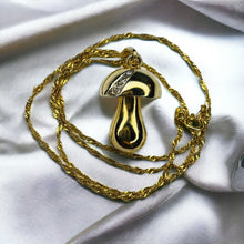 Load image into Gallery viewer, 14k Gold Diamond Mushroom Necklace 16" Vintage Magic Mushroom Charm Pendant 6.6g