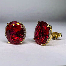 Load image into Gallery viewer, 10k Yellow Gold 4cttw Ruby & Diamond Earrings 9mm Oval Cut 1.8g Ruby Stud Earrings July Birthstone Anniversary Gift for Wife Girlfriend
