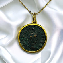 Load image into Gallery viewer, 22k Gold Ancient Roman Coin Necklace 24" Alexandria Egypt Maximianus Tetradrachm Billon Coin 291-292 AD Egyptian Necklace Emperor Caesar Maximianus Gladiator Pendant