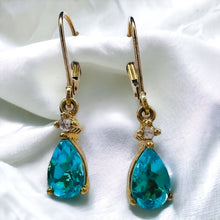 Load image into Gallery viewer, 10k Yellow Gold 2ctw Natural Paraiba Apatite & Diamond Drop Dangle Earrings 2.5g