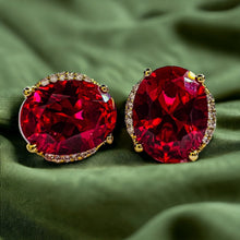 Load image into Gallery viewer, 10k Yellow Gold 4cttw Ruby & Diamond Earrings 9mm Oval Cut 1.8g Ruby Stud Earrings July Birthstone Anniversary Gift for Wife Girlfriend