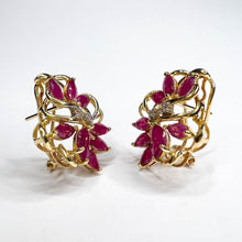 Load image into Gallery viewer, 14k Yellow Gold 3 cttw Natural Ruby & Diamond Earrings Marquise Cluster Floral