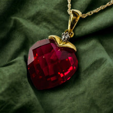 Load image into Gallery viewer, 10k Yellow Gold Ruby Diamond Necklace 18" BIG 11mm Heart Briolette Red Ruby 1.8g