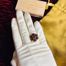 Load image into Gallery viewer, 10k Yellow Gold Antique Bohemian Garnet Ring Size 7.75 by BIRKS Rose Cut Cluster