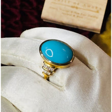 Load image into Gallery viewer, 10k Gold Sleeping Beauty Turquoise & Diamond Ring Sz 7 LARGE Cabochon Ring 5.7g