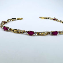 Load image into Gallery viewer, 10k Yellow Gold Natural Ruby Tennis Bracelet 7" Oval Cut Rubies & Diamond 4g