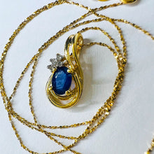 Load image into Gallery viewer, 10k Yellow Gold 1/2ct Natural Blue Sapphire Diamond Necklace 16" Solid 417 Gold