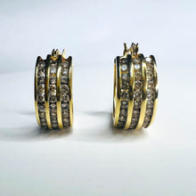 Load image into Gallery viewer, REAL 10k Yellow Gold 1.2CTTW 16mm Channel Set NATURAL DIAMOND Hoop Earrings 5.9g