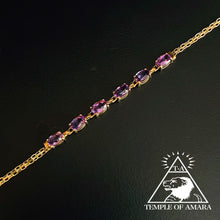 Load image into Gallery viewer, 10k Yellow Gold Vintage Amethyst Bracelet Bismark Link Chain 7.25" Estate 3.6g