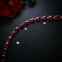 Load image into Gallery viewer, 10k Gold Oval Cut Raspberry Ruby Tennis Bracelet 7.25" 14.4CT Estate Vintage 7g
