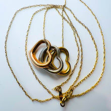 Load image into Gallery viewer, 14k Yellow Gold Necklace Tricolor Hearts 18" Love Anniversary Necklace 1.6g