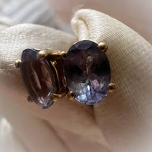 Load image into Gallery viewer, Natural Tanzania Mined Alexandrite Tanzanite Earrings 10k Yellow Gold 1.88cttw Bi Color Color Changing Studs 1.2g