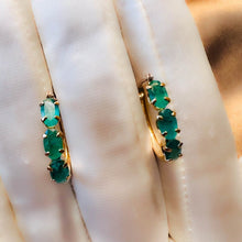 Load image into Gallery viewer, 10k Yellow Gold Natural Emerald Earrings 1.56cttw Vintage Hoop Earrings 1.1g
