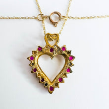 Load image into Gallery viewer, Ruby Necklace 18" 10k Yellow Gold .40ct Natural Ruby Diamond Heart Necklace 1.4g