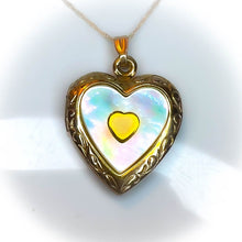Load image into Gallery viewer, 10k Yellow Gold Locket Necklace 16" 3.4g Rainbow Mother Of Pearl Heart Pendant