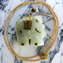 Load image into Gallery viewer, 14k Yellow Gold 10k Gold Elephant Necklace Real Gold Jewelry Jadeite Jade Hand Carved Animal Pendant Vintage India Jewelry Vegan Necklace Vegetarian Necklaces engagement rings rings watch gold diamond choker wedding rings pearl jewellery promise rings earrings bracelet necklace cz silver jewelry stores diamond rings charms mens wedding bands pendant bangles gold chain beads jared jewelry diamond earrings Anniversary Gift for Wife Best GIft for Daughter