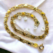 Load image into Gallery viewer, Solid 10k Yellow Gold Heart Bracelet 7.35" Fancy Gold Chain 3.5mm Estate 1.6g