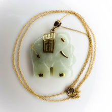 Load image into Gallery viewer, 10k Yellow Gold Jade Necklace 18" Carved Elephant Pendant Estate Vintage 6.4g