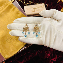 Load image into Gallery viewer, Earrings 10k Yellow Gold Blue Topaz Dangle Earrings Briolette 4.5ctw Ornate 3.5g