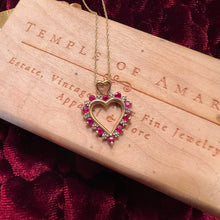 Load image into Gallery viewer, Ruby Necklace 18" 10k Yellow Gold .40ct Natural Ruby Diamond Heart Necklace 1.4g