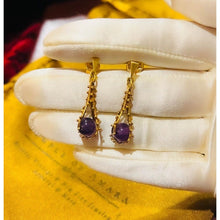 Load image into Gallery viewer, Antique 14k Yellow Gold Brutalist Amethyst Earrings Late Victorian Dangle Drop