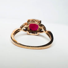 Load image into Gallery viewer, 10K Rose Gold 2.55cttw Ruby Halo Ring Size 7.5 Cluster Engagement Ring