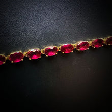 Load image into Gallery viewer, 10k Gold Oval Cut Raspberry Ruby Tennis Bracelet 7.25" 14.4CT Estate Vintage 7g