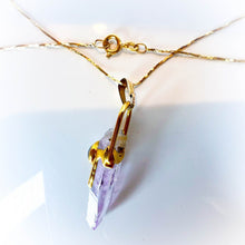 Load image into Gallery viewer, Solid 14k Yellow Gold Amethyst & Moonstone Necklace 16" Crystal Spike 3.1g