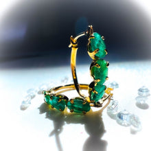 Load image into Gallery viewer, 10k Yellow Gold Natural Emerald Earrings 1.56cttw Vintage Hoop Earrings 1.1g