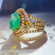 Load image into Gallery viewer, 10k Yellow Gold Peruvian Opal Ring Size 6.25 Oval Zircon Halo Ring 1.50cttw 3.3g