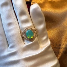 Load image into Gallery viewer, 10k Yellow Gold Peruvian Opal Ring Size 6.25 Oval Zircon Halo Ring 1.50cttw 3.3g