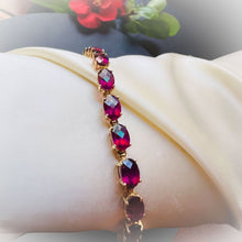 Load image into Gallery viewer, 10k Gold Oval Cut Raspberry Ruby Tennis Bracelet 7.25" 14.4CT Estate Vintage 7g