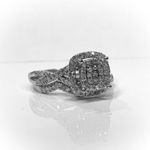 Load image into Gallery viewer, 10k White Gold Square Pave Diamond Ring Bridal Set Size 6.25 1/3ctw Twist Shank