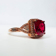 Load image into Gallery viewer, 10K Rose Gold 2.55cttw Ruby Halo Ring Size 7.5 Cluster Engagement Ring
