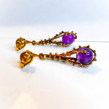 Load image into Gallery viewer, Antique 14k Yellow Gold Brutalist Amethyst Earrings Late Victorian Dangle Drop