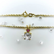 Load image into Gallery viewer, 10k Yellow Gold Ruby & White Quartz Rope Bracelet 7" Dainty Vintage Estate 2.3g